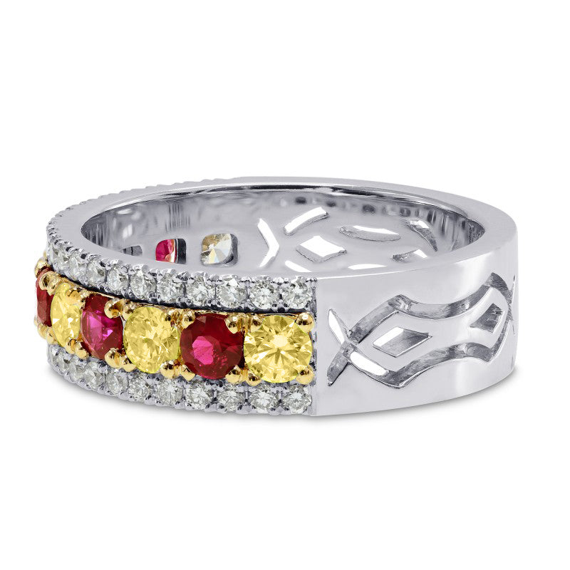 Ruby & Fancy Intense Yellow Diamond Band Ring - 3