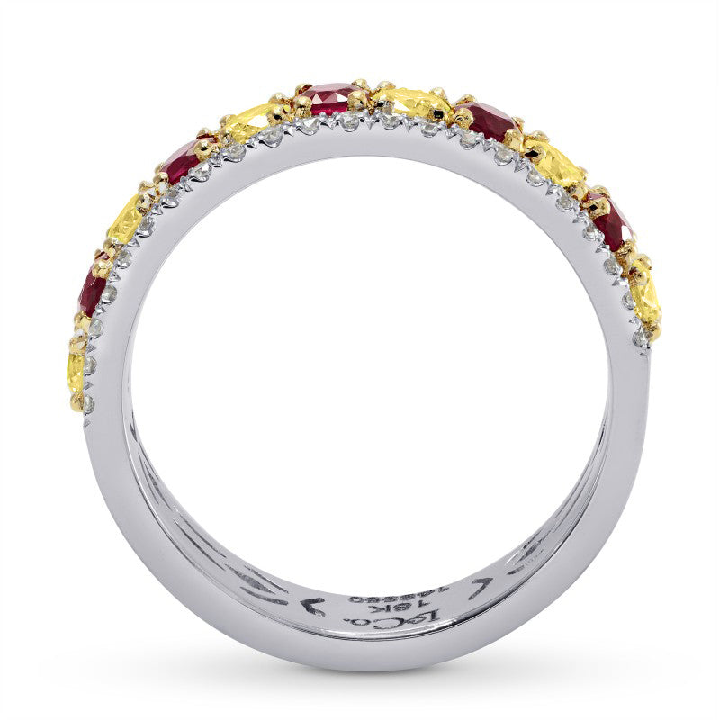 Ruby & Fancy Intense Yellow Diamond Band Ring - 2