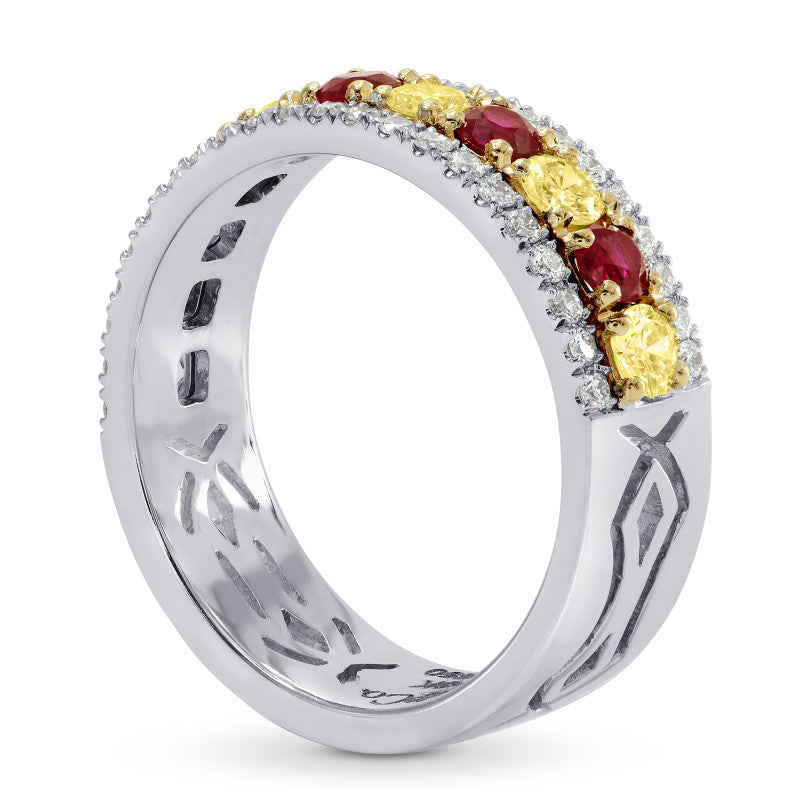 Ruby & Fancy Intense Yellow Diamond Band Ring - 4
