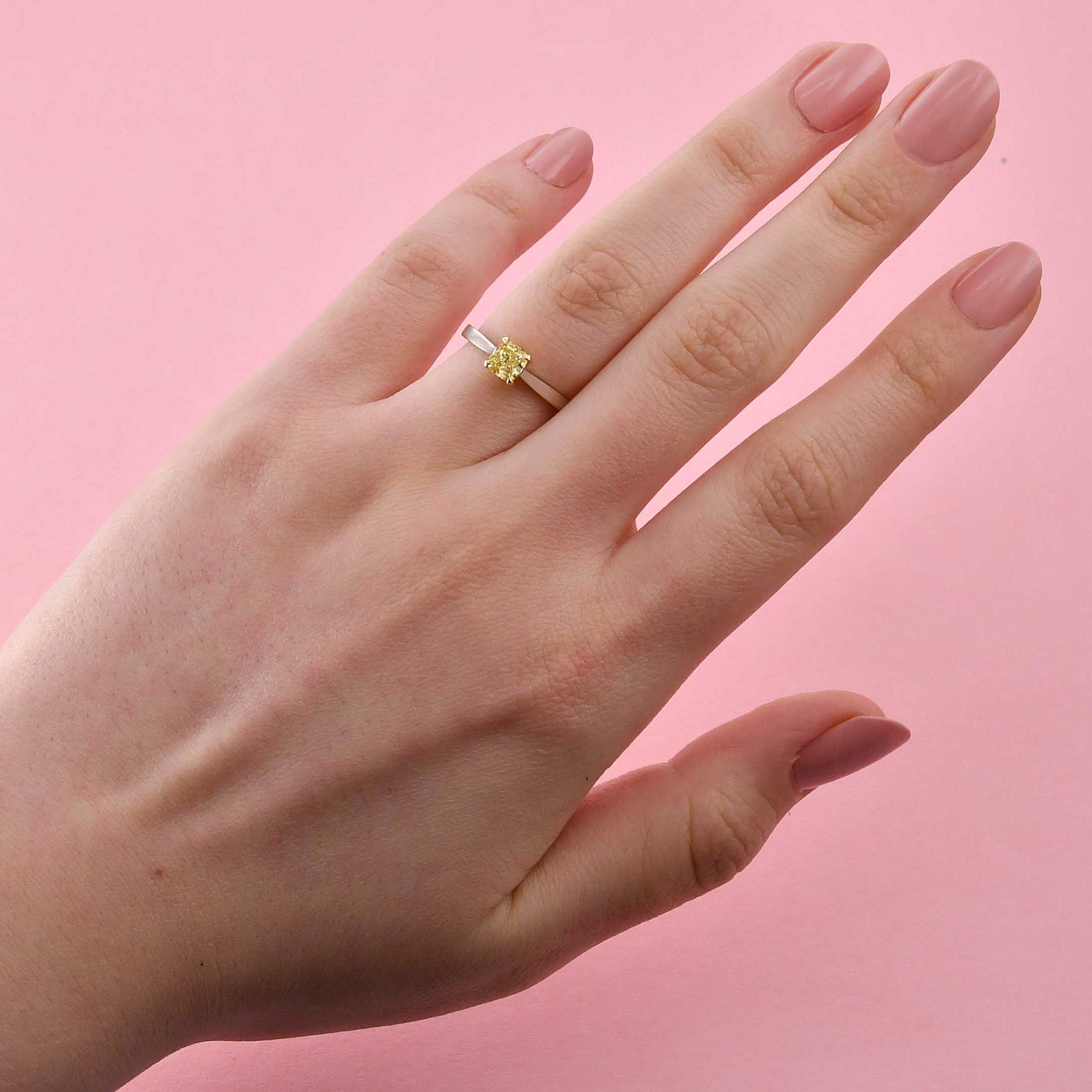 0.70 Carat Fancy Yellow Cushion Diamond Simple Solitaire Ring - 4