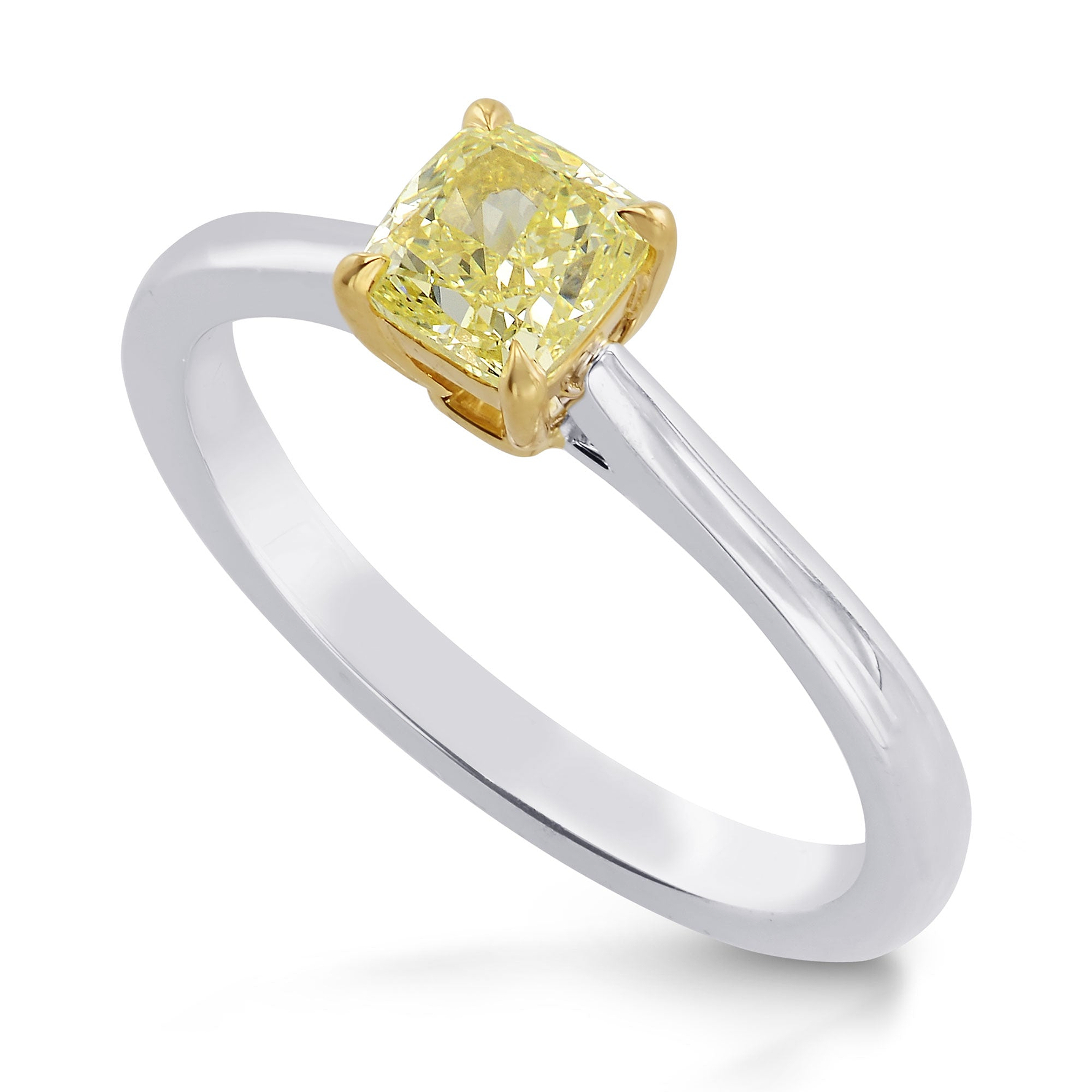 0.70 Carat Fancy Yellow Cushion Diamond Simple Solitaire Ring - 3