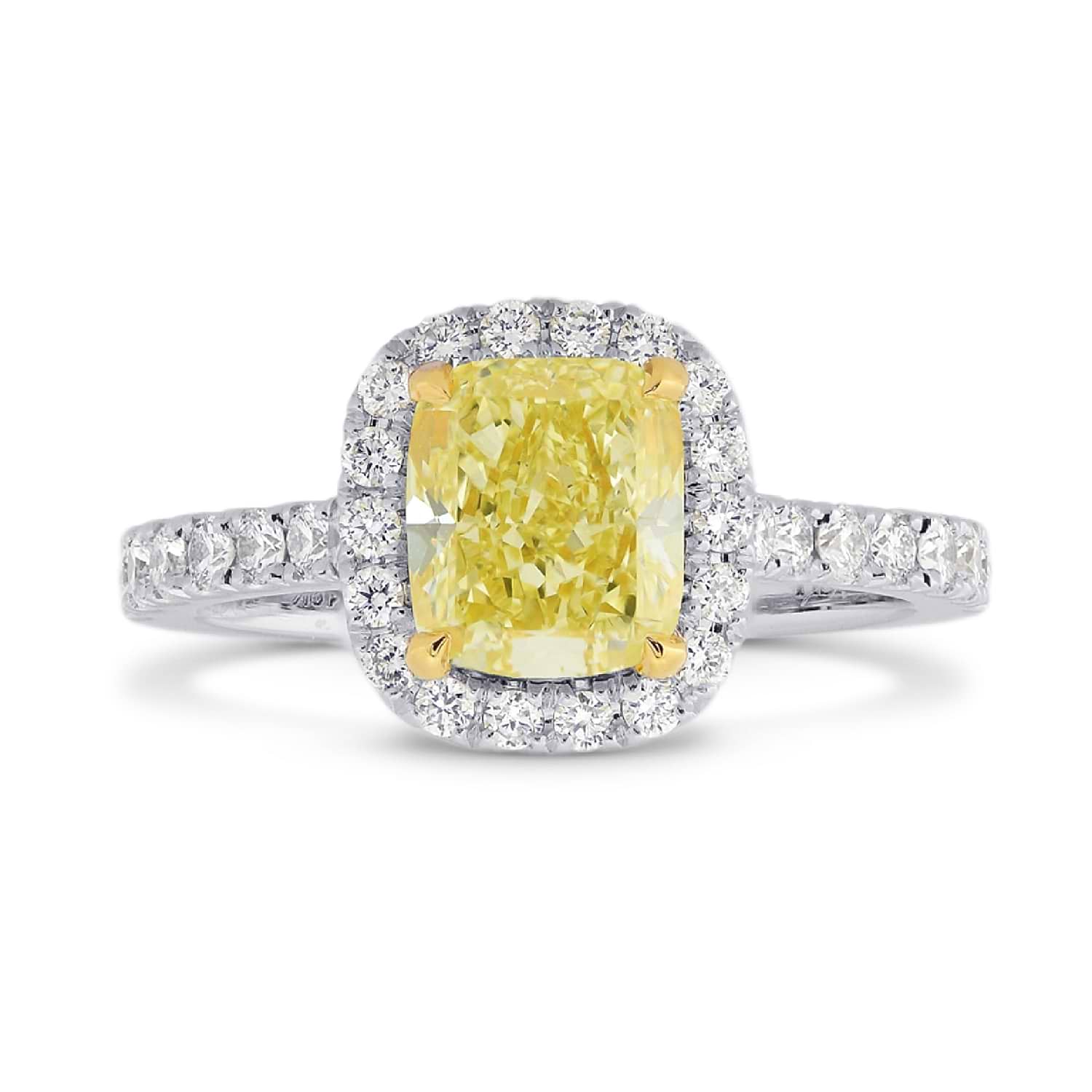 Fancy Yellow Cushion Diamond Carriage Halo Ring