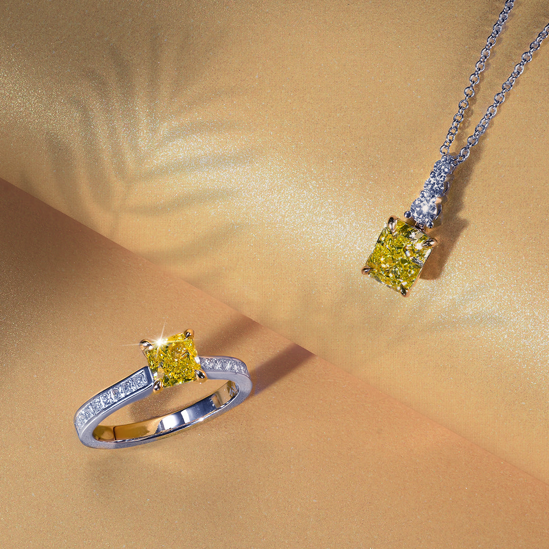 Fancy Yellow Cushion & Princess Diamond Ring - 5