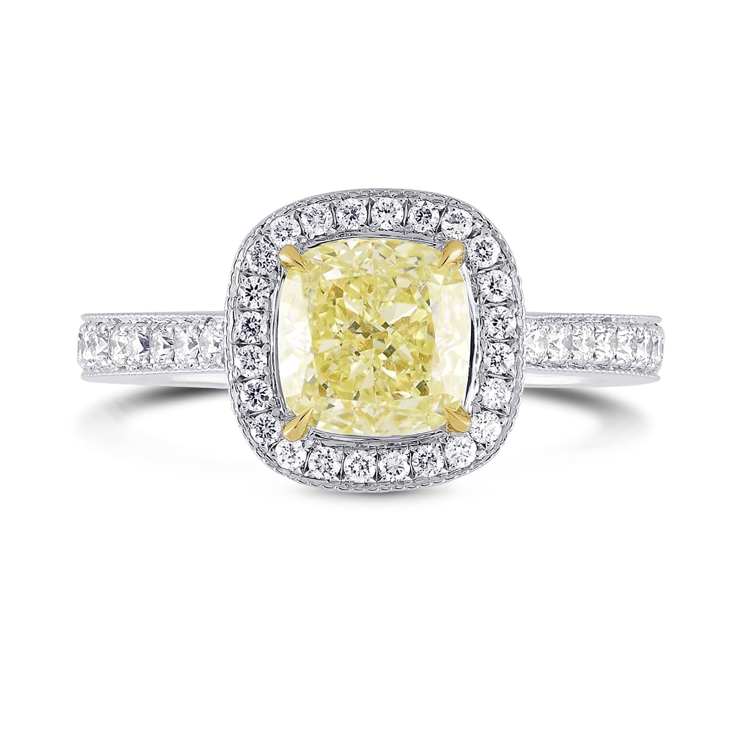 Fancy Light Yellow Cushion Diamond Halo Ring