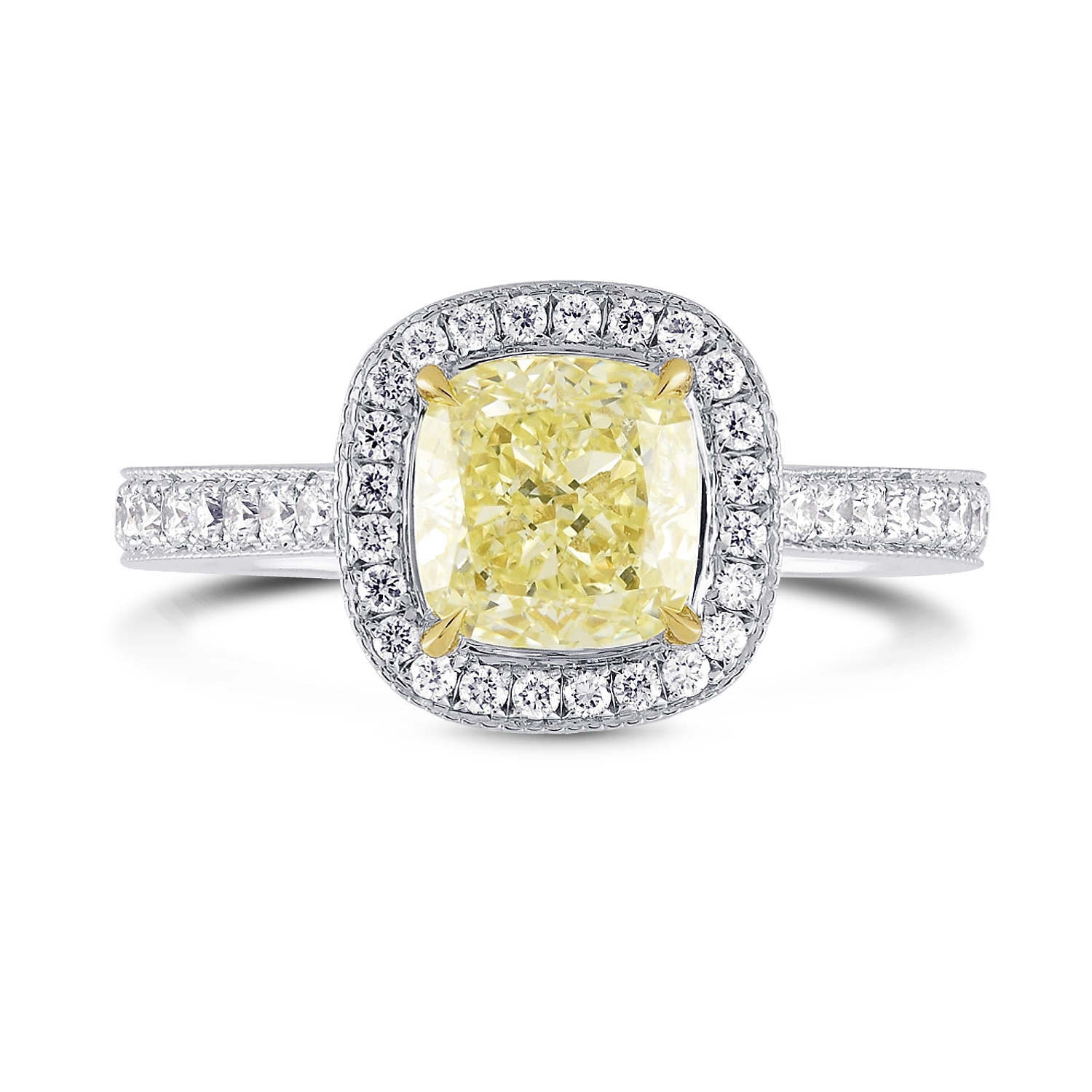 Fancy Light Yellow Cushion Diamond Halo Ring