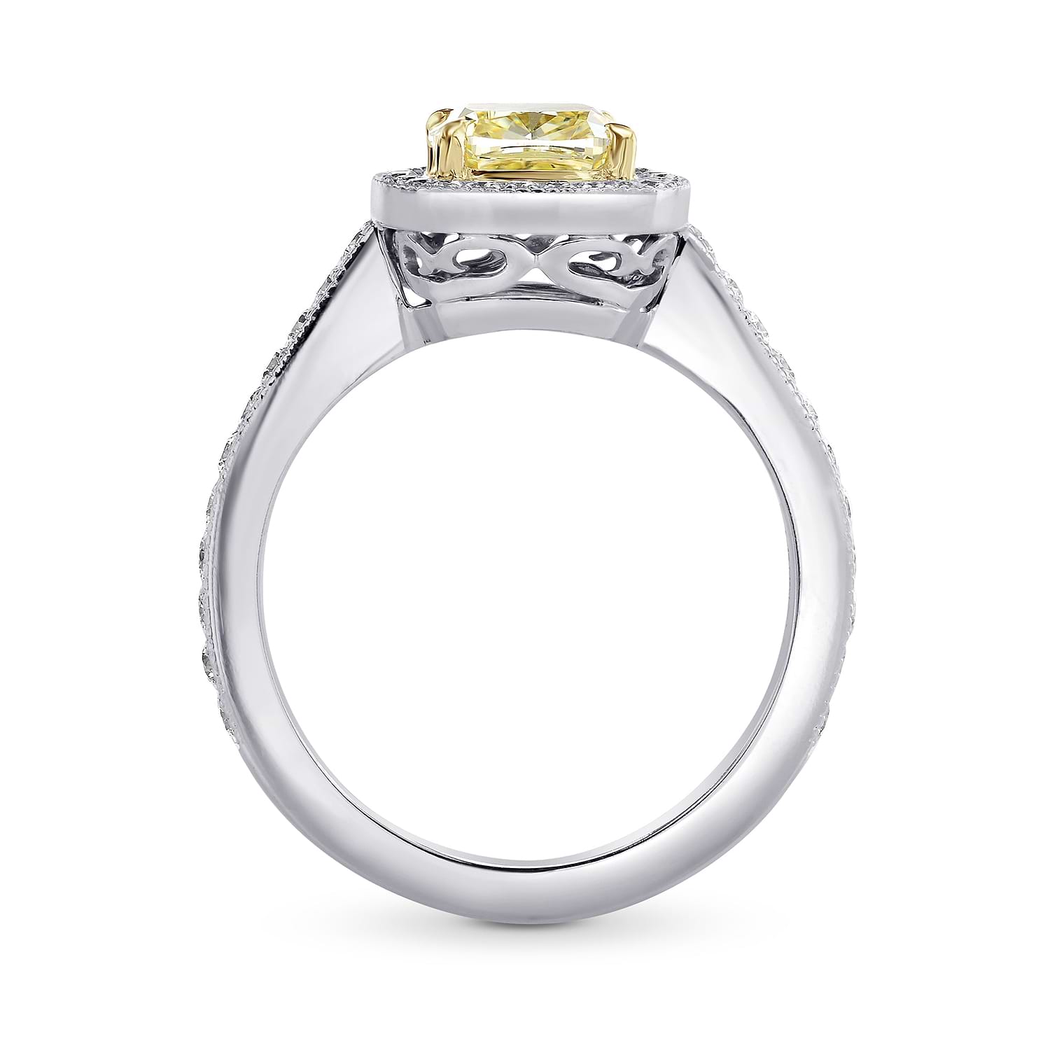 Fancy Light Yellow Cushion Diamond Halo Ring - 2
