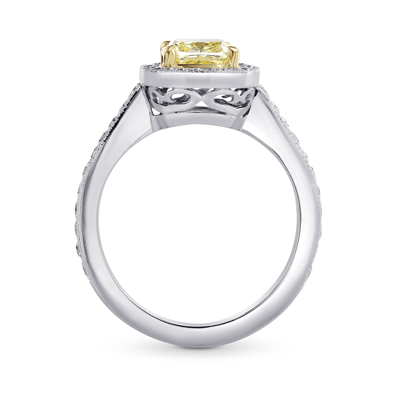 Fancy Light Yellow Cushion Diamond Halo Ring - 2