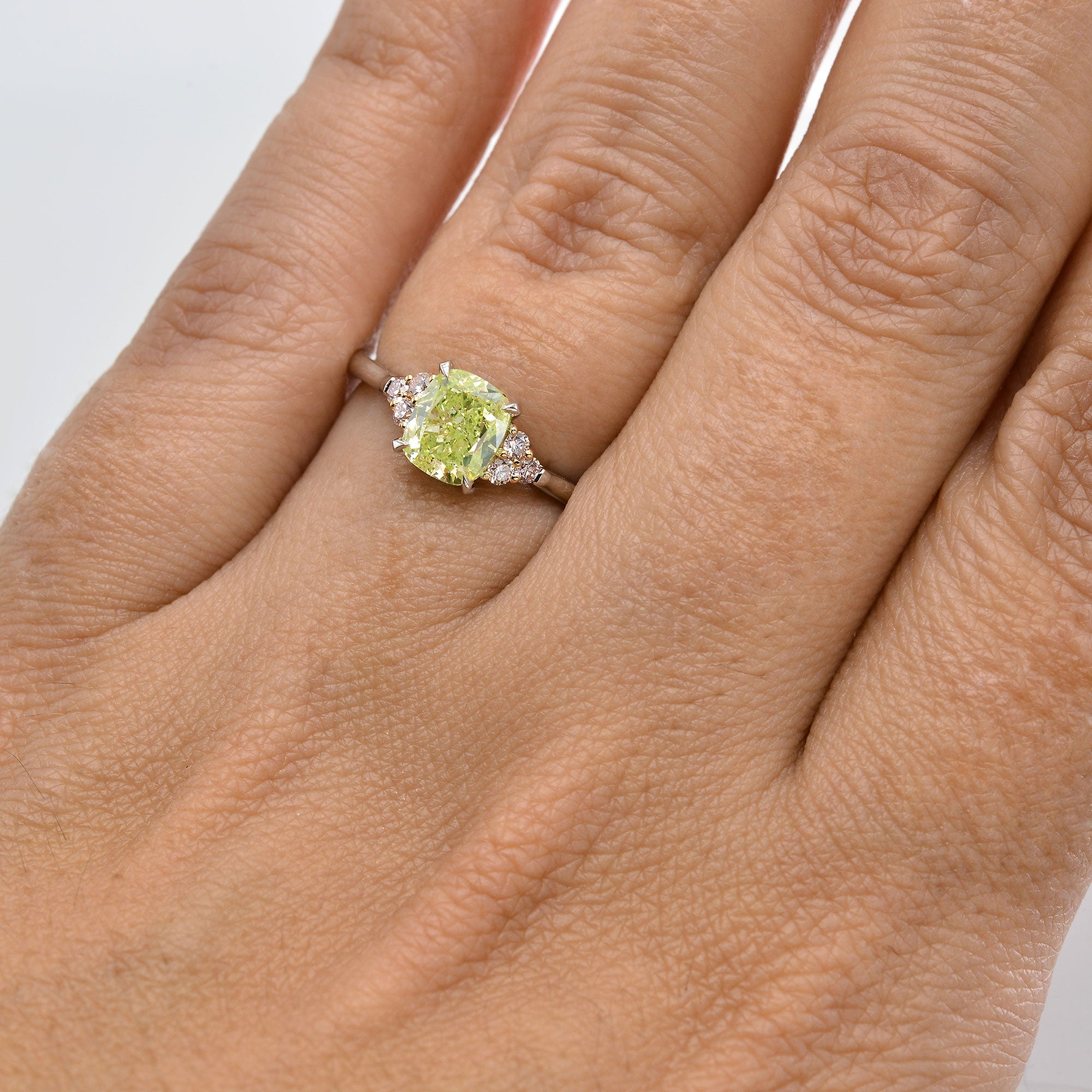 Fancy Yellow Cushion & Pink Diamond Ring - 4