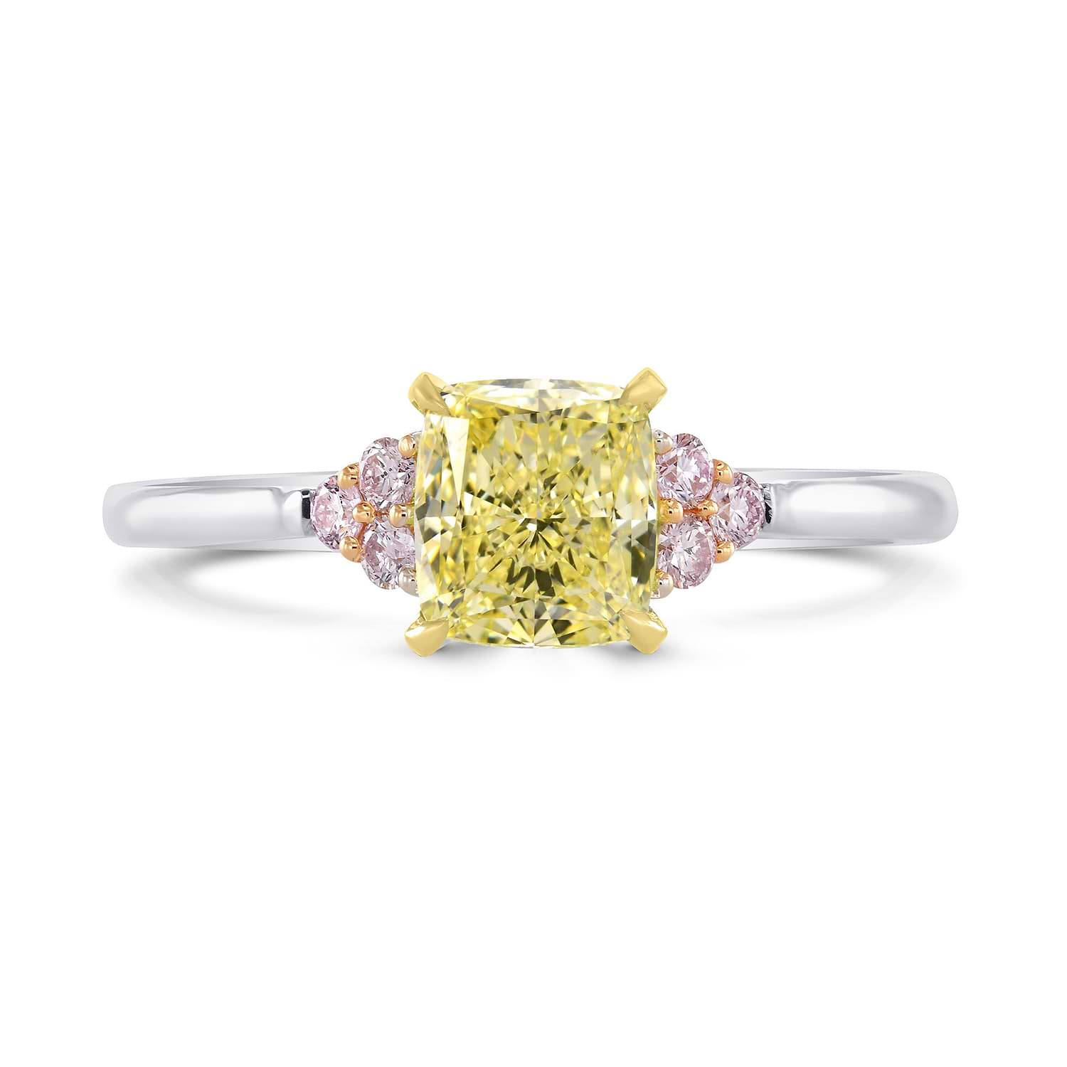 Fancy Yellow Cushion & Pink Diamond Ring