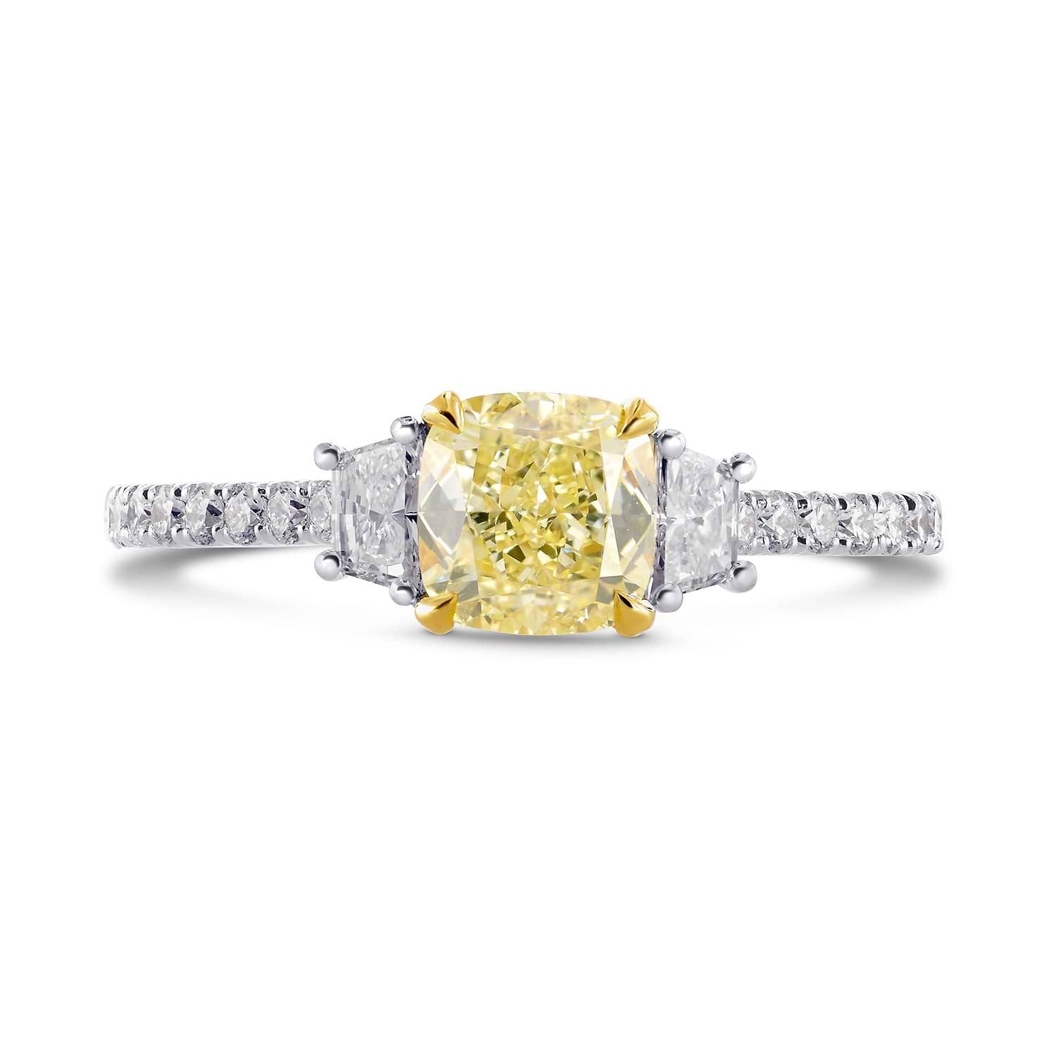 Fancy Yellow Cushion & Trapezoid Diamond Ring