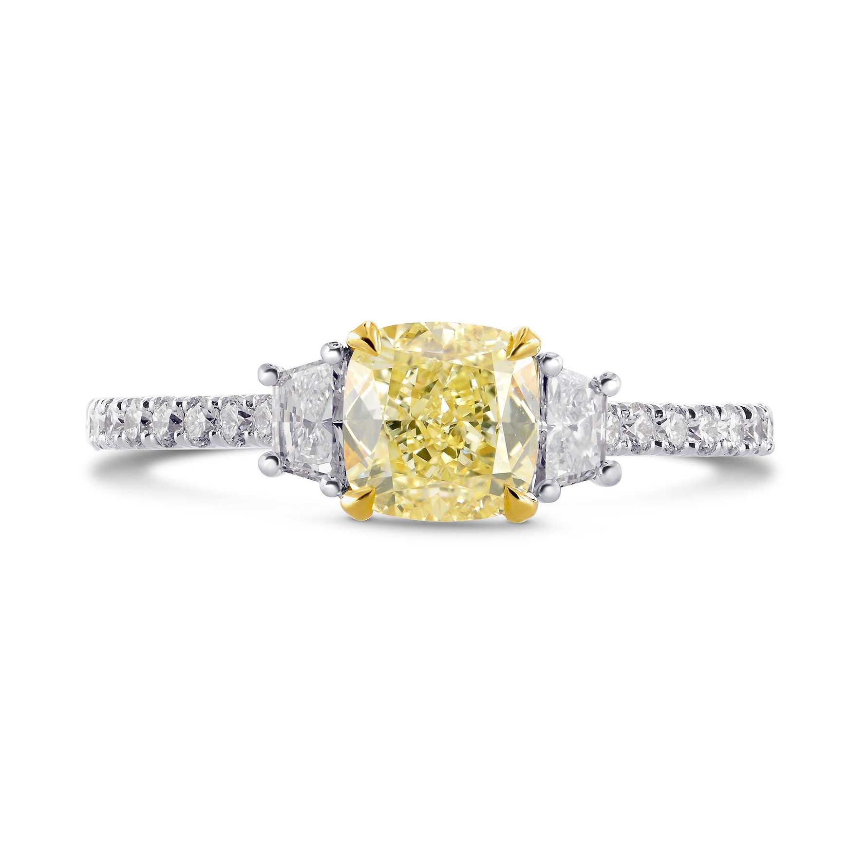 Fancy Yellow Cushion & Trapezoid Diamond Ring