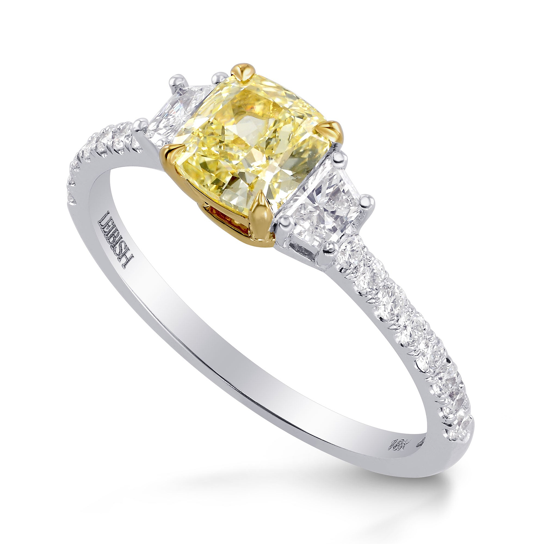 Fancy Yellow Cushion & Trapezoid Diamond Ring - 3