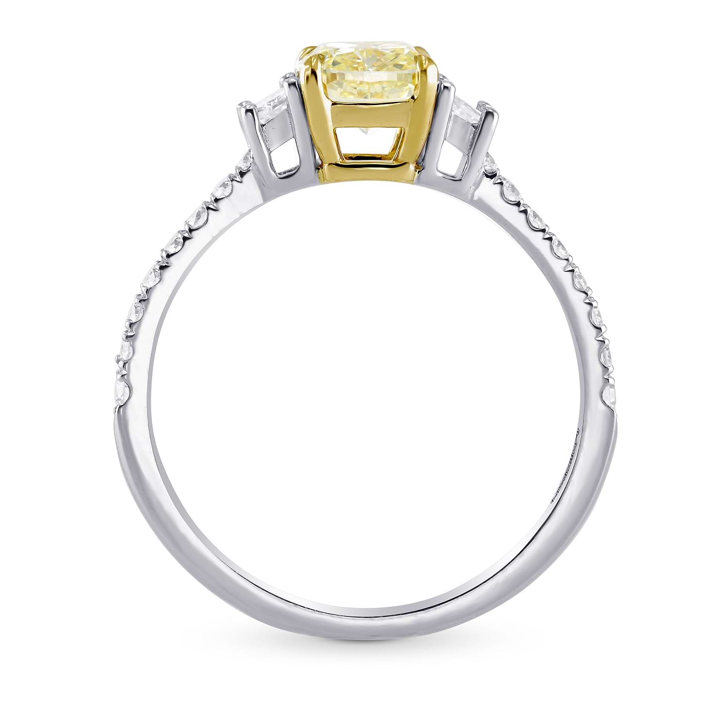 Fancy Yellow Cushion & Trapezoid Diamond Ring - 2