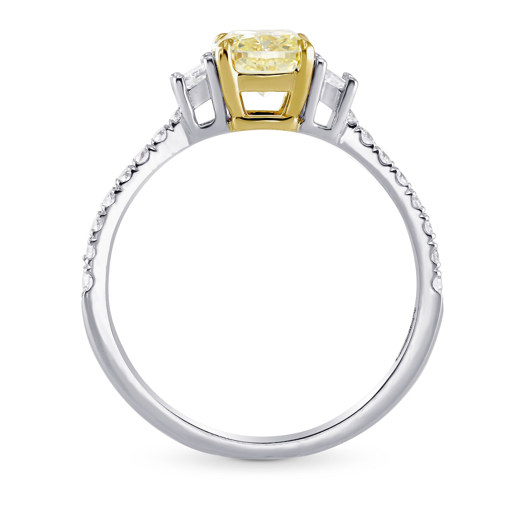 Fancy Yellow Cushion & Trapezoid Diamond Ring - 2
