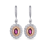 Oval Ruby & Pink Diamond Drop Halo Earrings