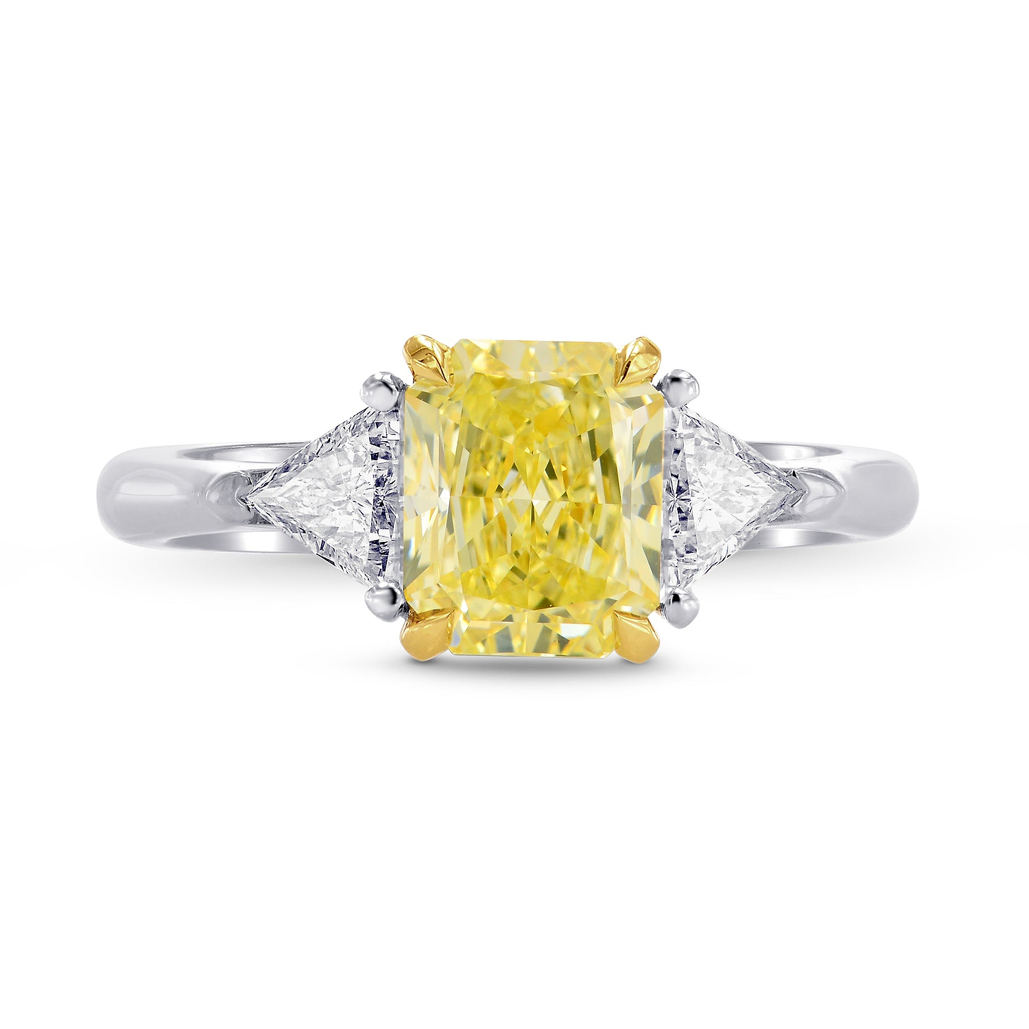 Fancy Yellow Radiant & Triangle  Diamond Engagement Wedding Ring Set - 2