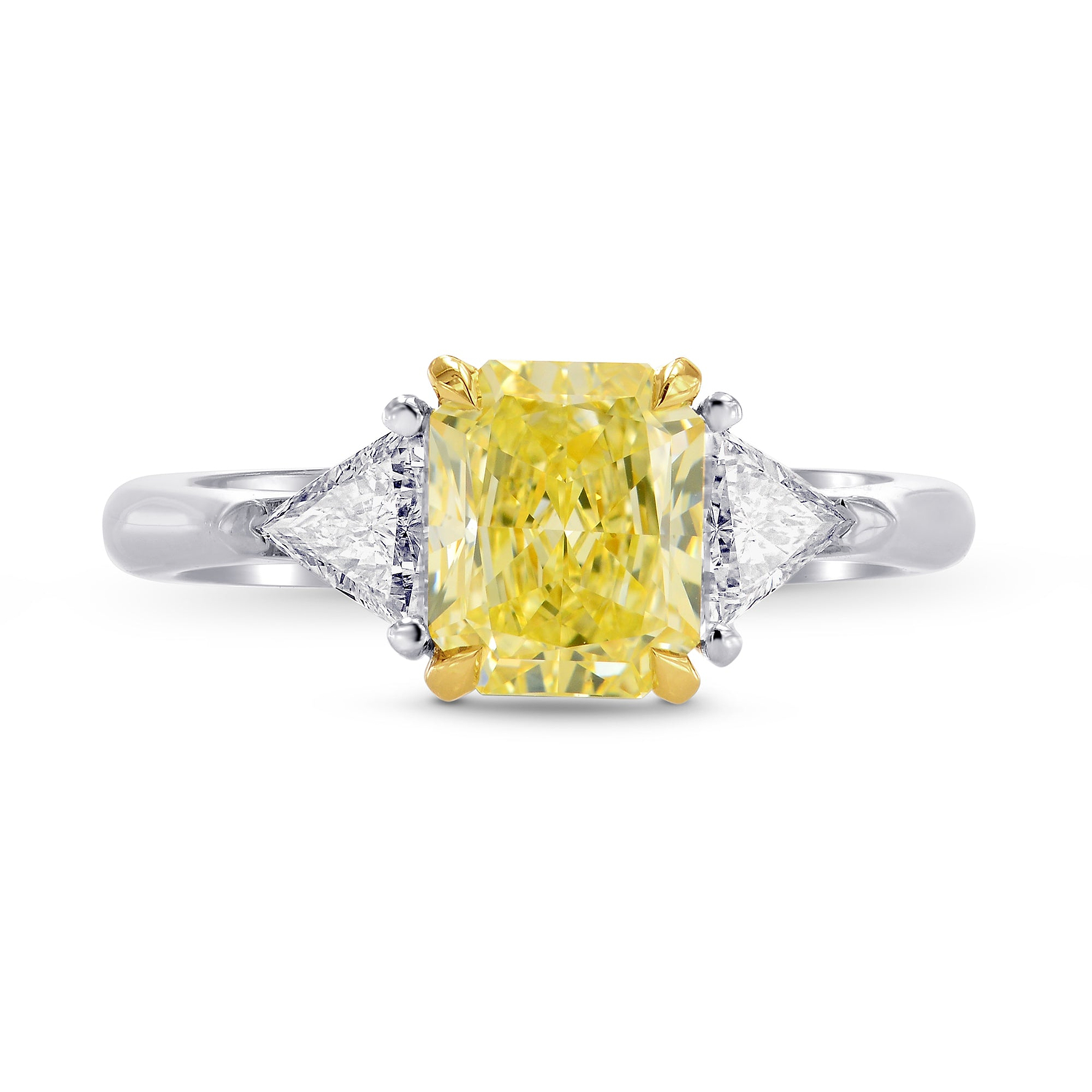 Fancy Yellow Radiant & Triangle  Diamond Engagement Wedding Ring Set - 2