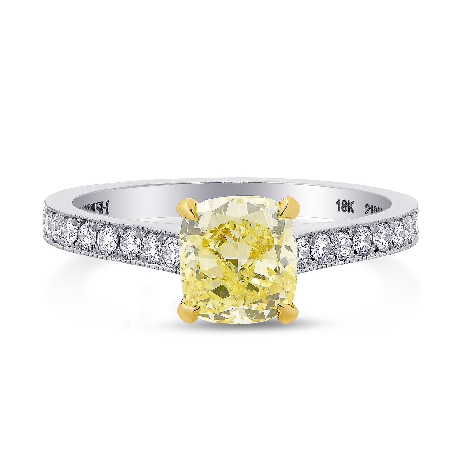 Fancy Yellow Cushion Diamond Engagement & Wedding Ring Set - 2