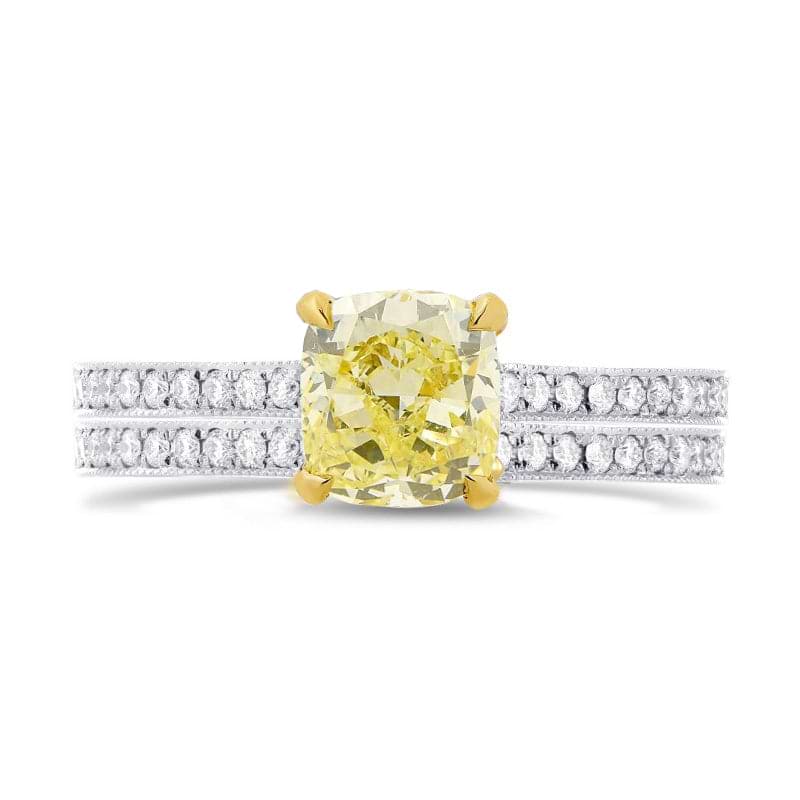 Fancy Yellow Cushion Diamond Engagement & Wedding Ring Set