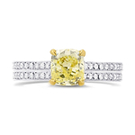Fancy Yellow Cushion Diamond Engagement & Wedding Ring Set
