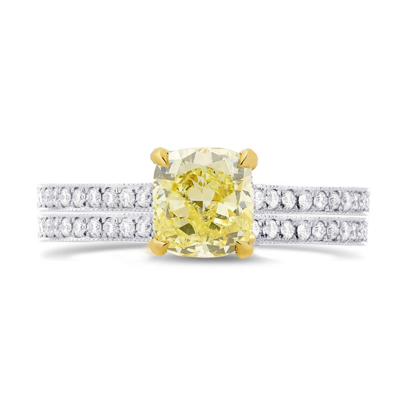 Fancy Yellow Cushion Diamond Engagement & Wedding Ring Set