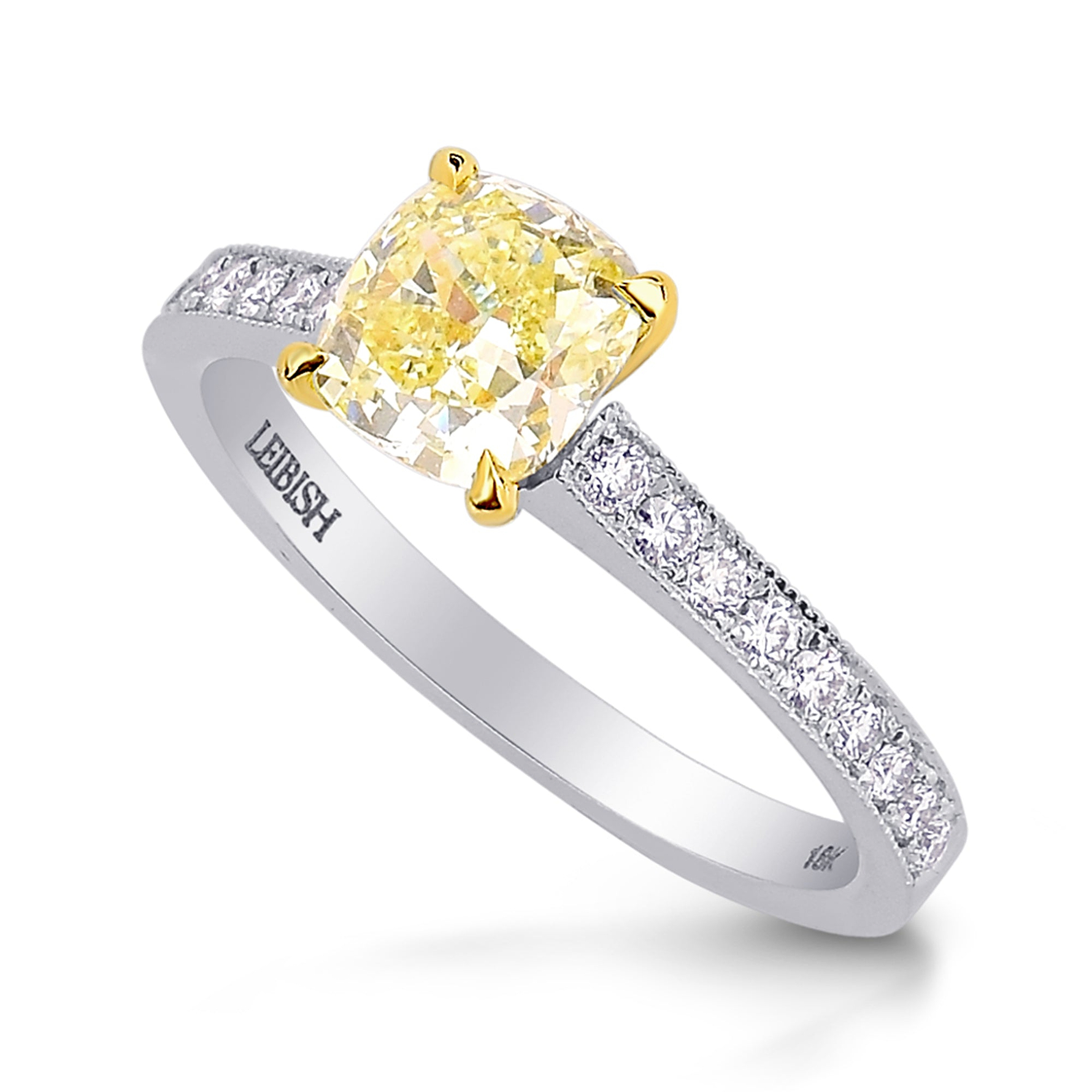 Fancy Yellow Cushion Diamond Engagement & Wedding Ring Set - 5