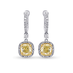 Yellow Diamond Cushion Drop Halo Earrings