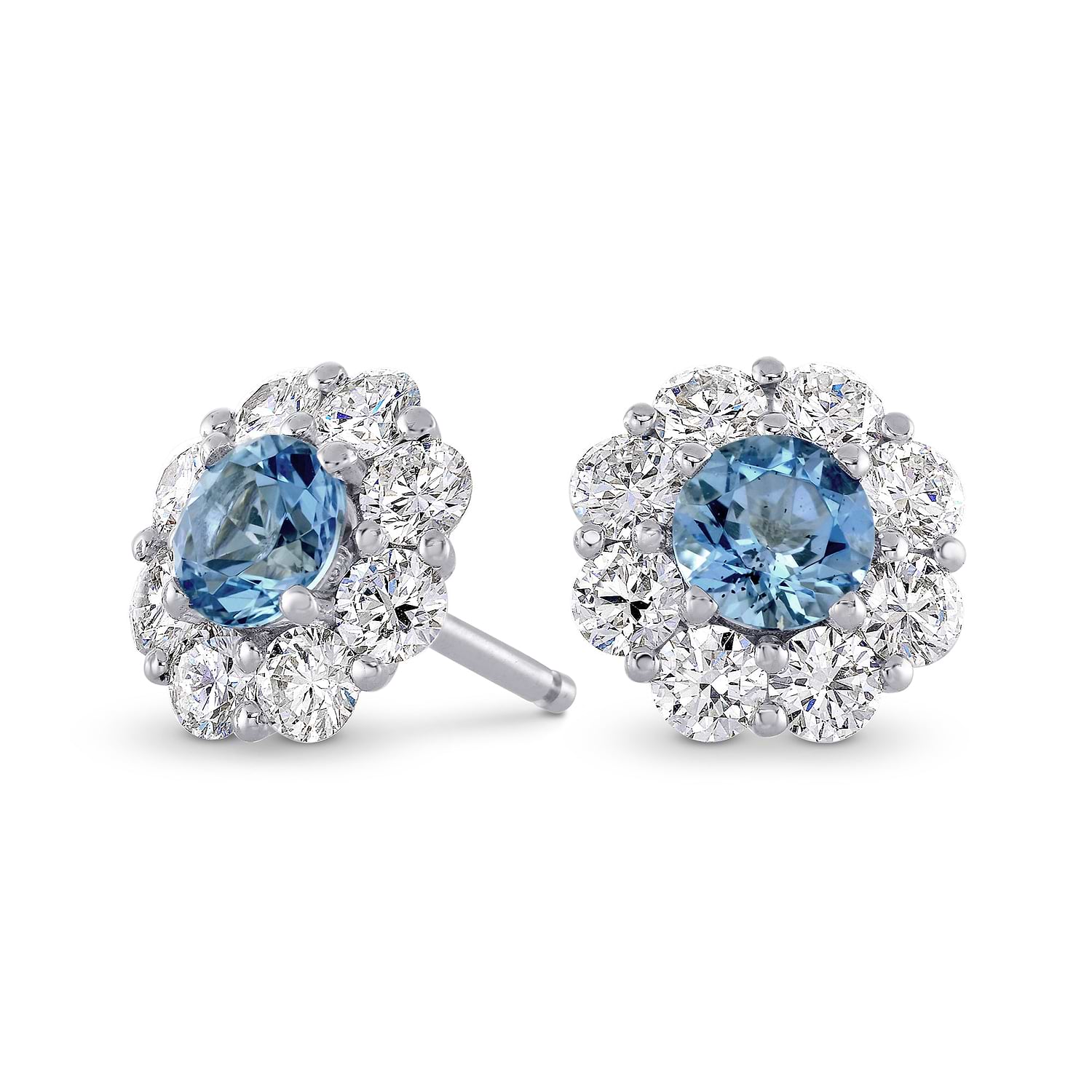 Aquamarine and Diamond Halo Earrings - 2