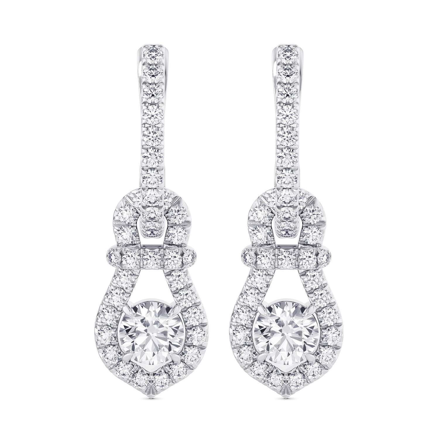 Round Brilliant Halo Diamond Drop Earrings