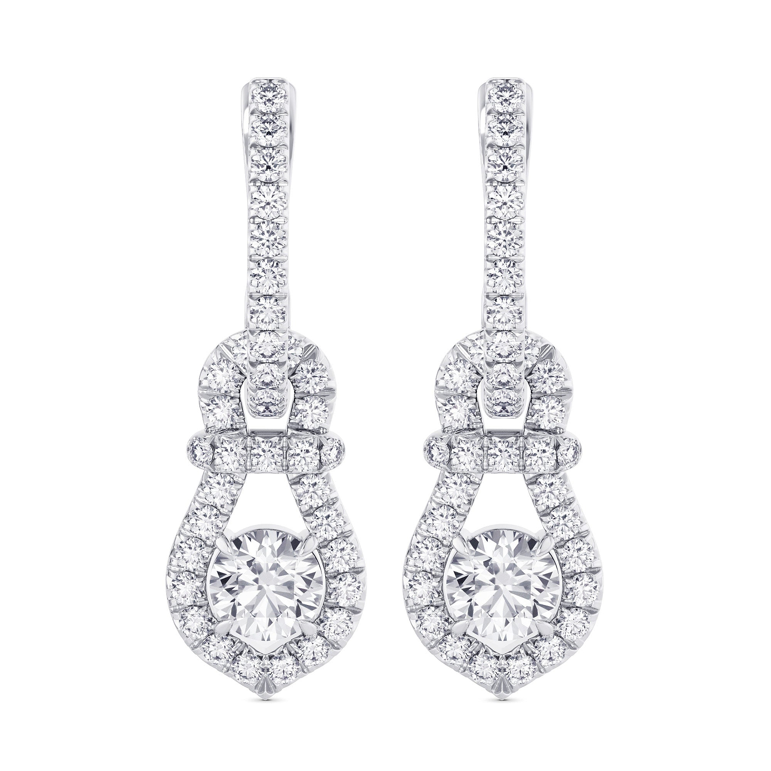 Round Brilliant Halo Diamond Drop Earrings