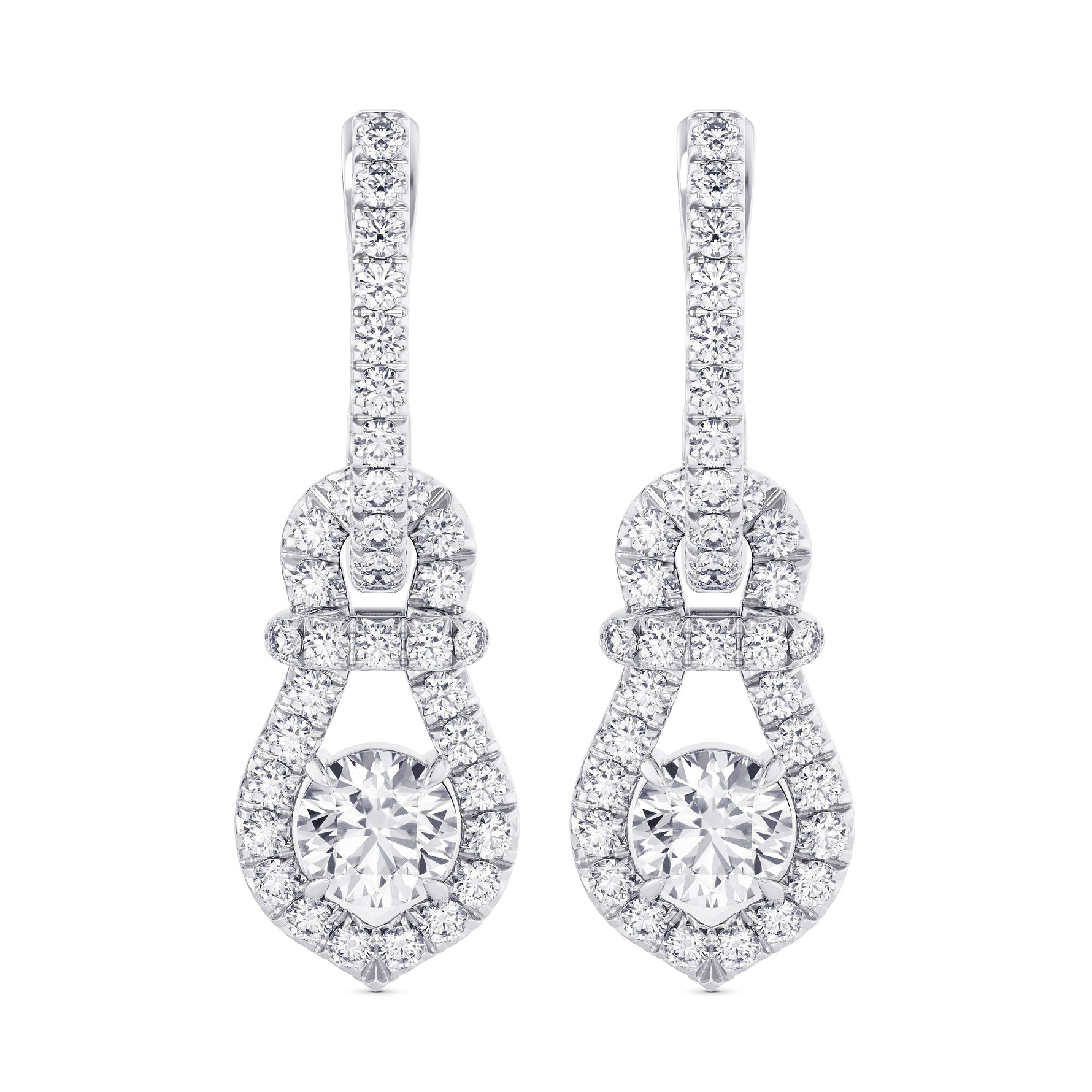 Round Brilliant Halo Diamond Drop Earrings