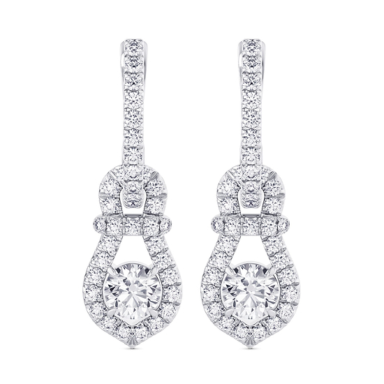 Round Brilliant Halo Diamond Drop Earrings