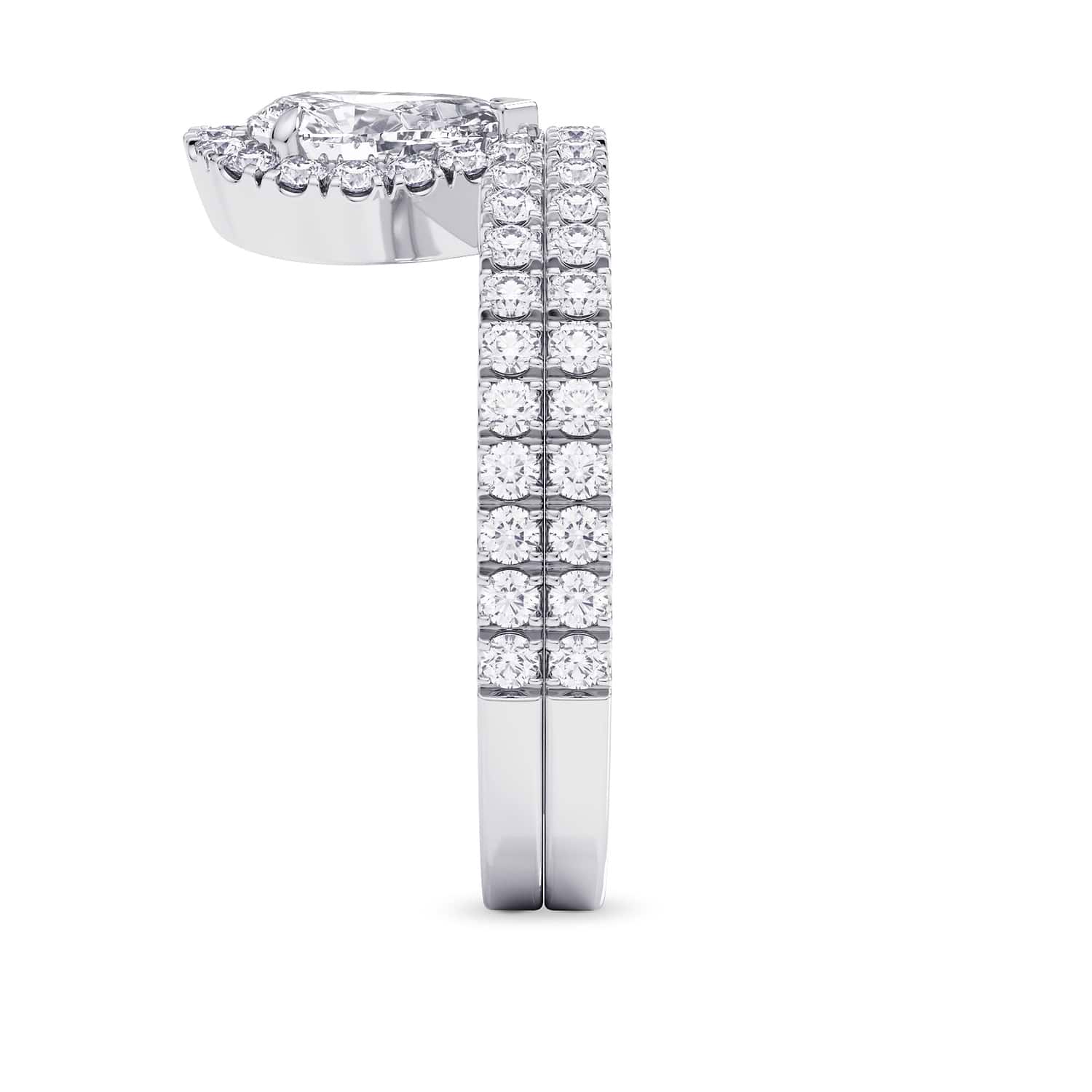 Pear Shaped Halo Diamond Engagement Ring & Wedding Band Set - 2