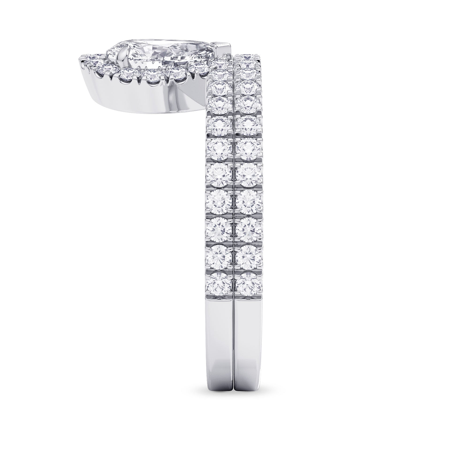 Pear Shaped Halo Diamond Engagement Ring & Wedding Band Set - 2