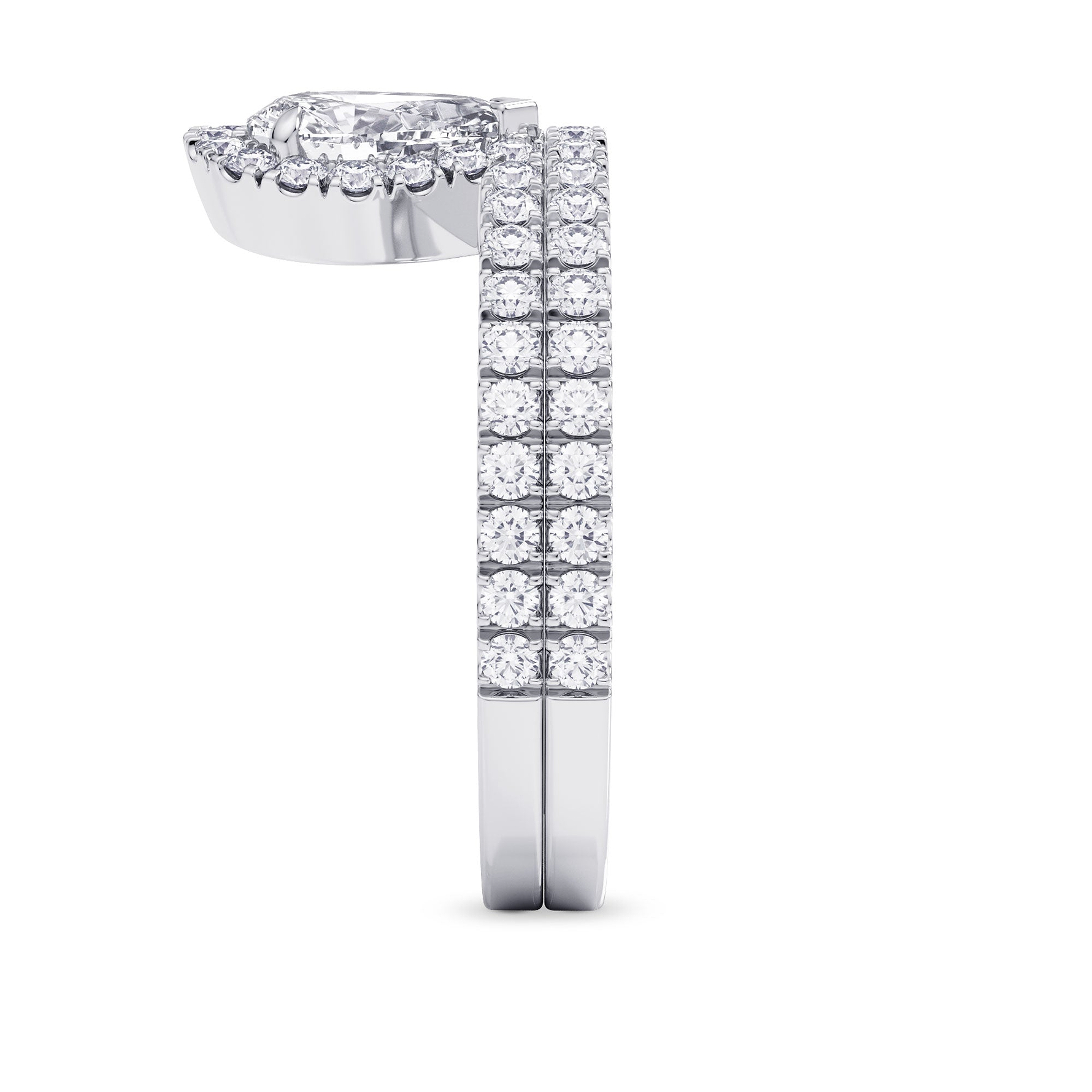 Pear Shaped Halo Diamond Engagement Ring & Wedding Band Set - 2