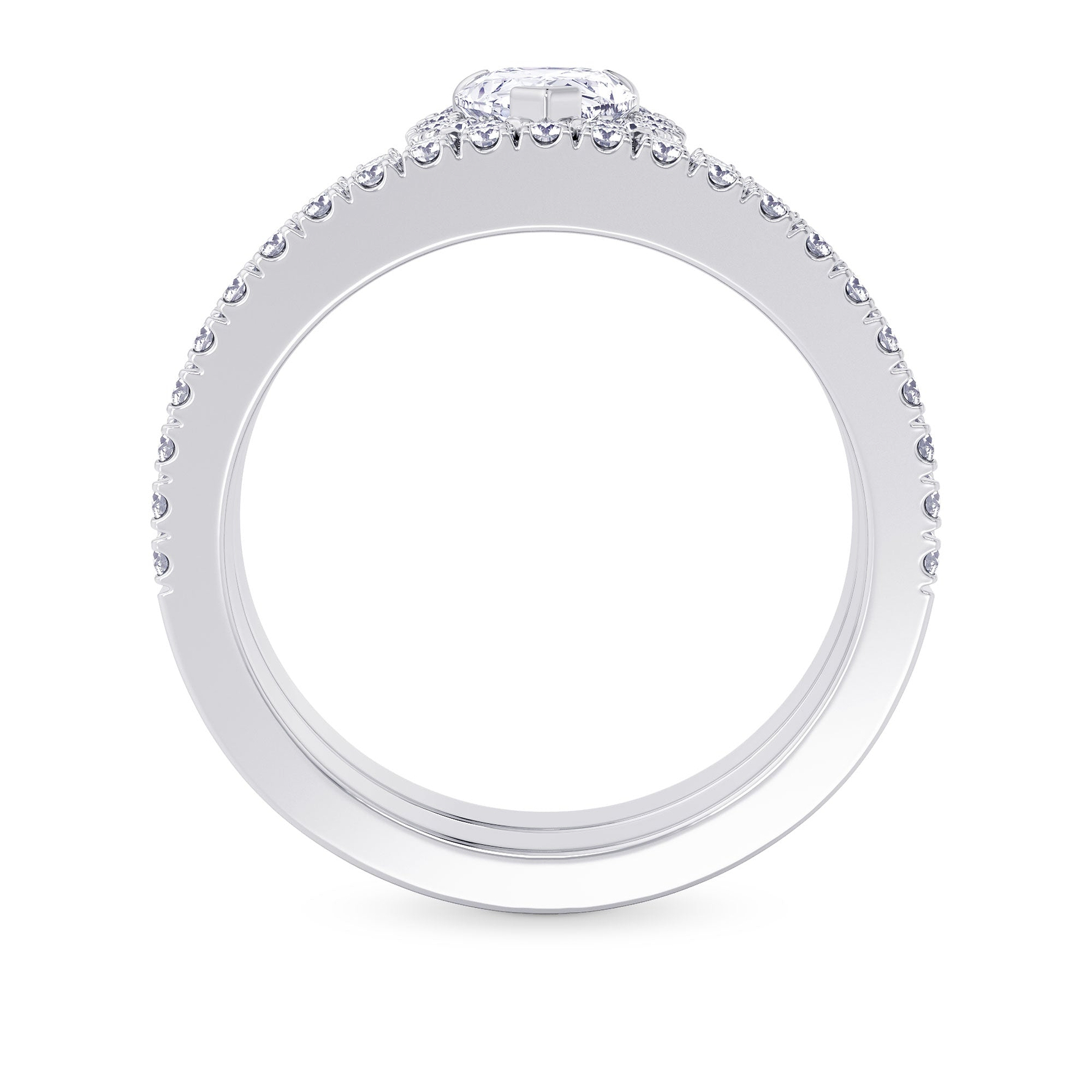 Pear Shaped Halo Diamond Engagement Ring & Wedding Band Set - 4