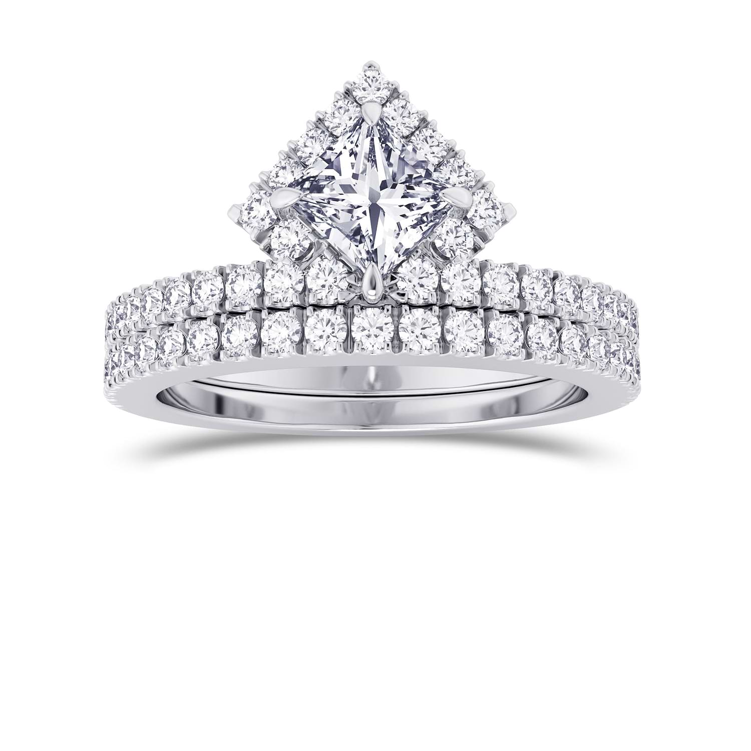 Princess Cut Halo Diamond Engagement Ring & Wedding Band Set