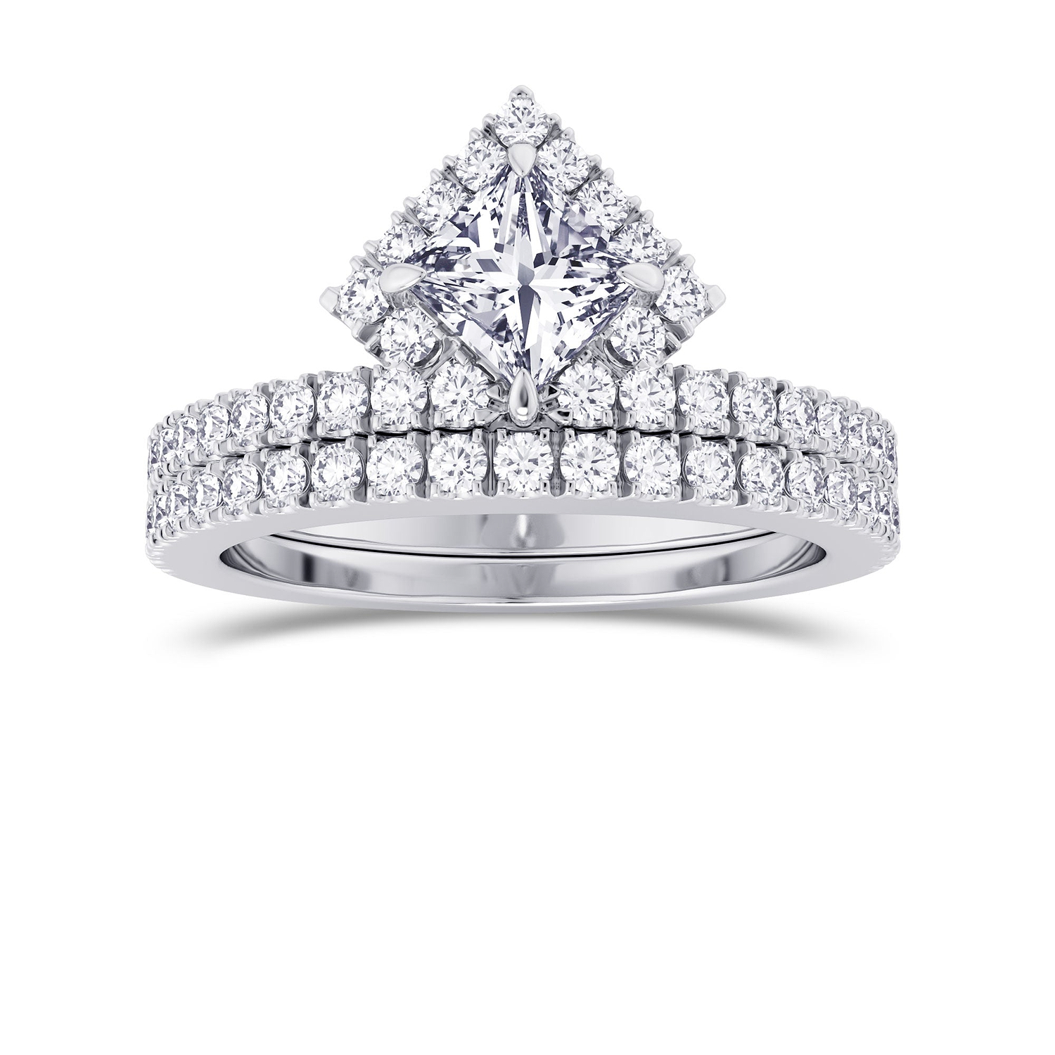 Princess Cut Halo Diamond Engagement Ring & Wedding Band Set
