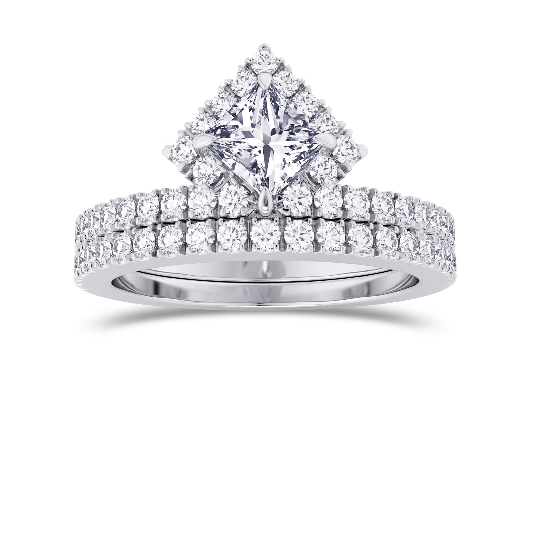 Princess Cut Halo Diamond Engagement Ring & Wedding Band Set