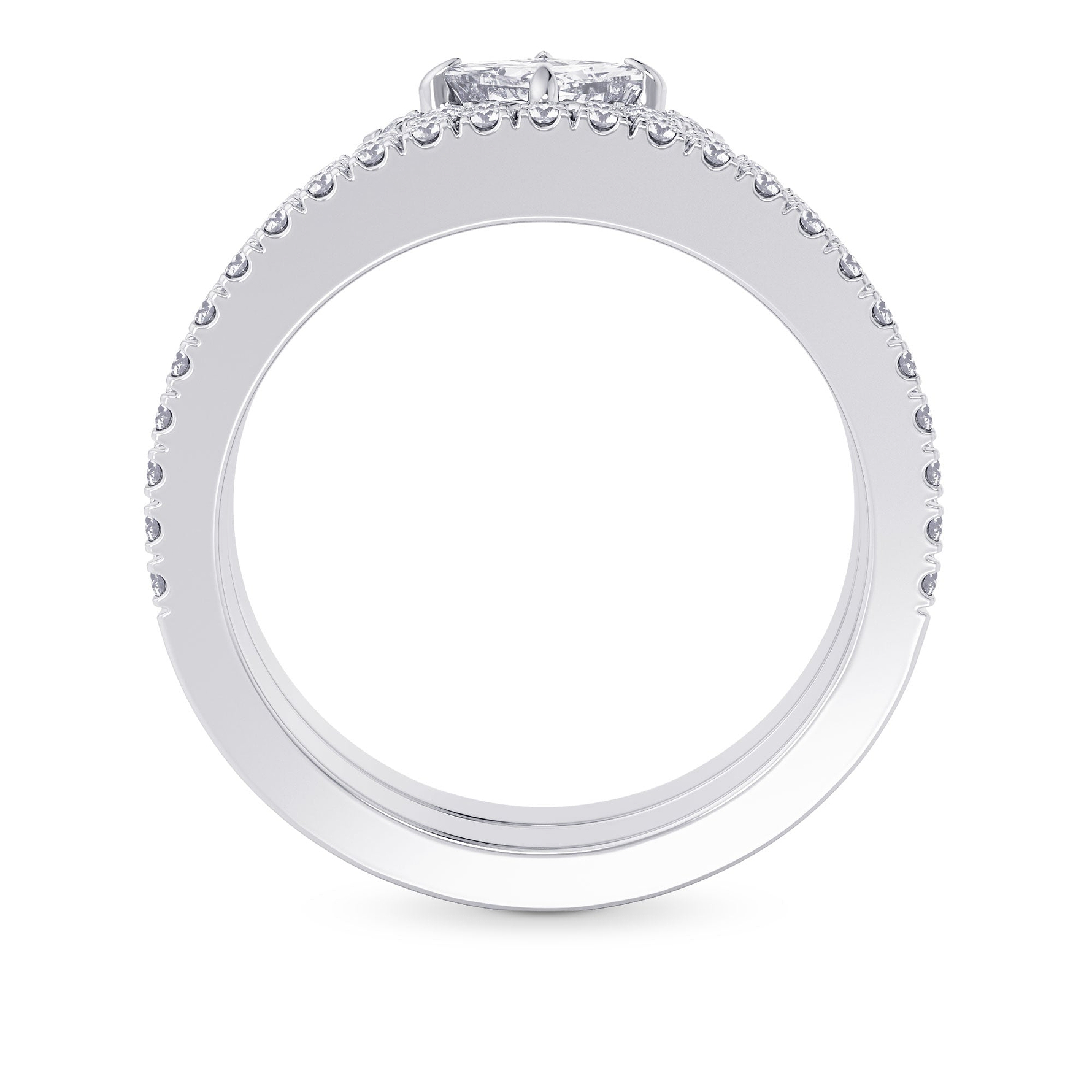Princess Cut Halo Diamond Engagement Ring & Wedding Band Set - 4
