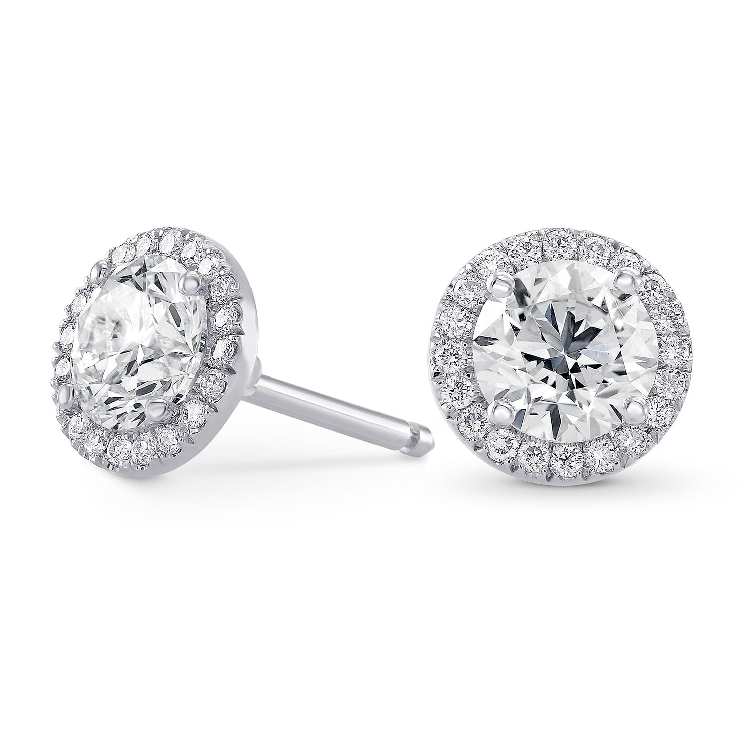 Round Brilliant GIA Diamond Halo Earrings - 2