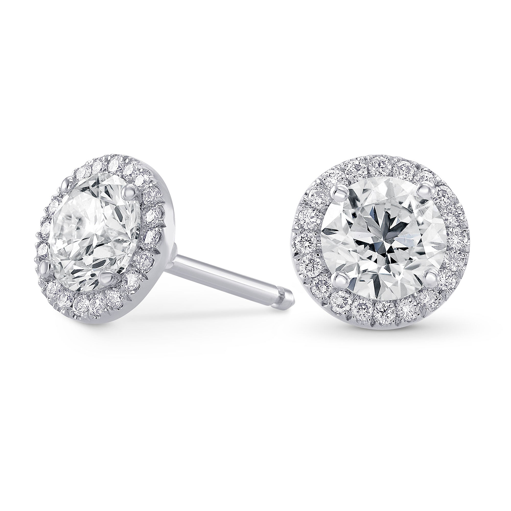 Round Brilliant GIA Diamond Halo Earrings - 2