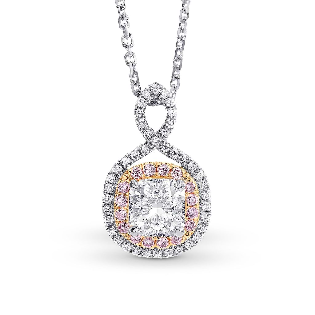 Cross-over Cushion Diamond Double Halo Pendant