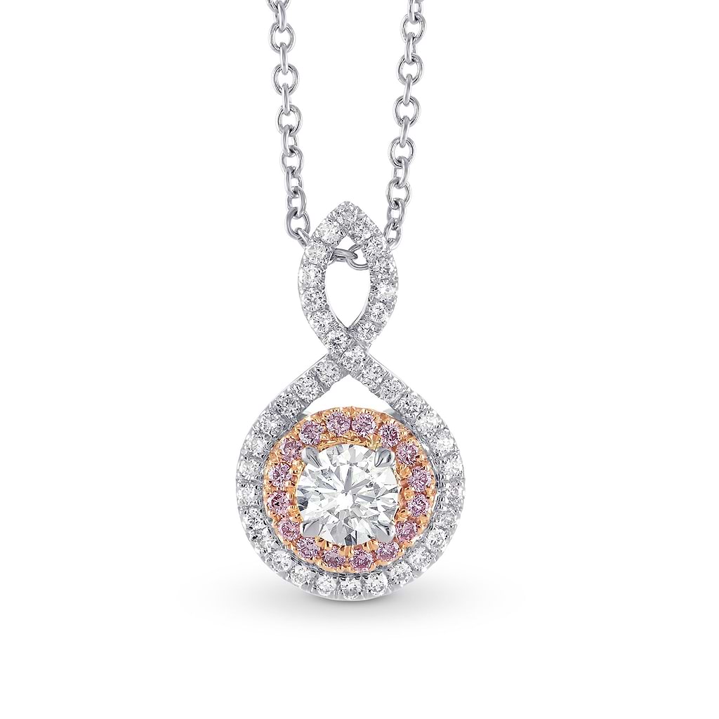Cross-over Colorless Round Brilliant Diamond Double Halo Pendant