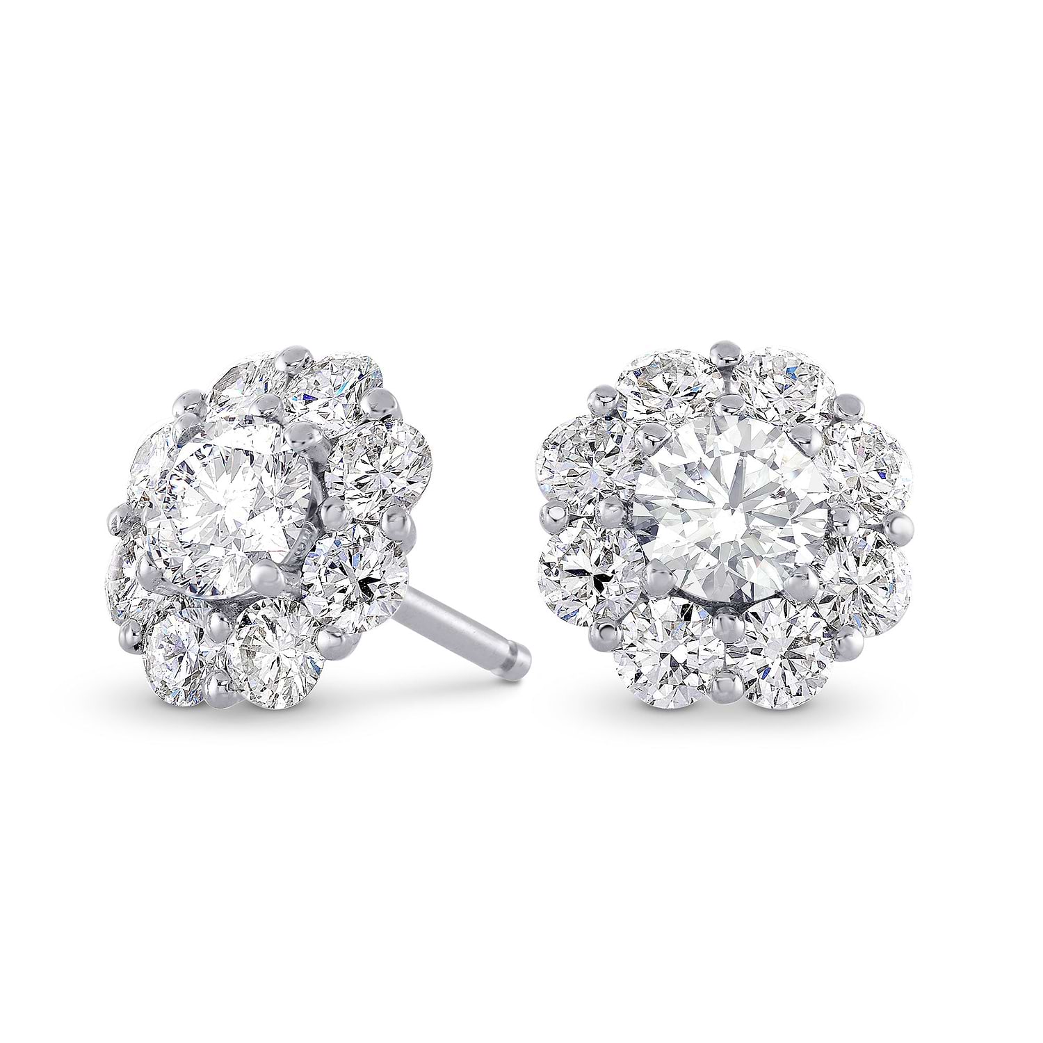 Round Brilliant Diamond Halo Earrings - 2