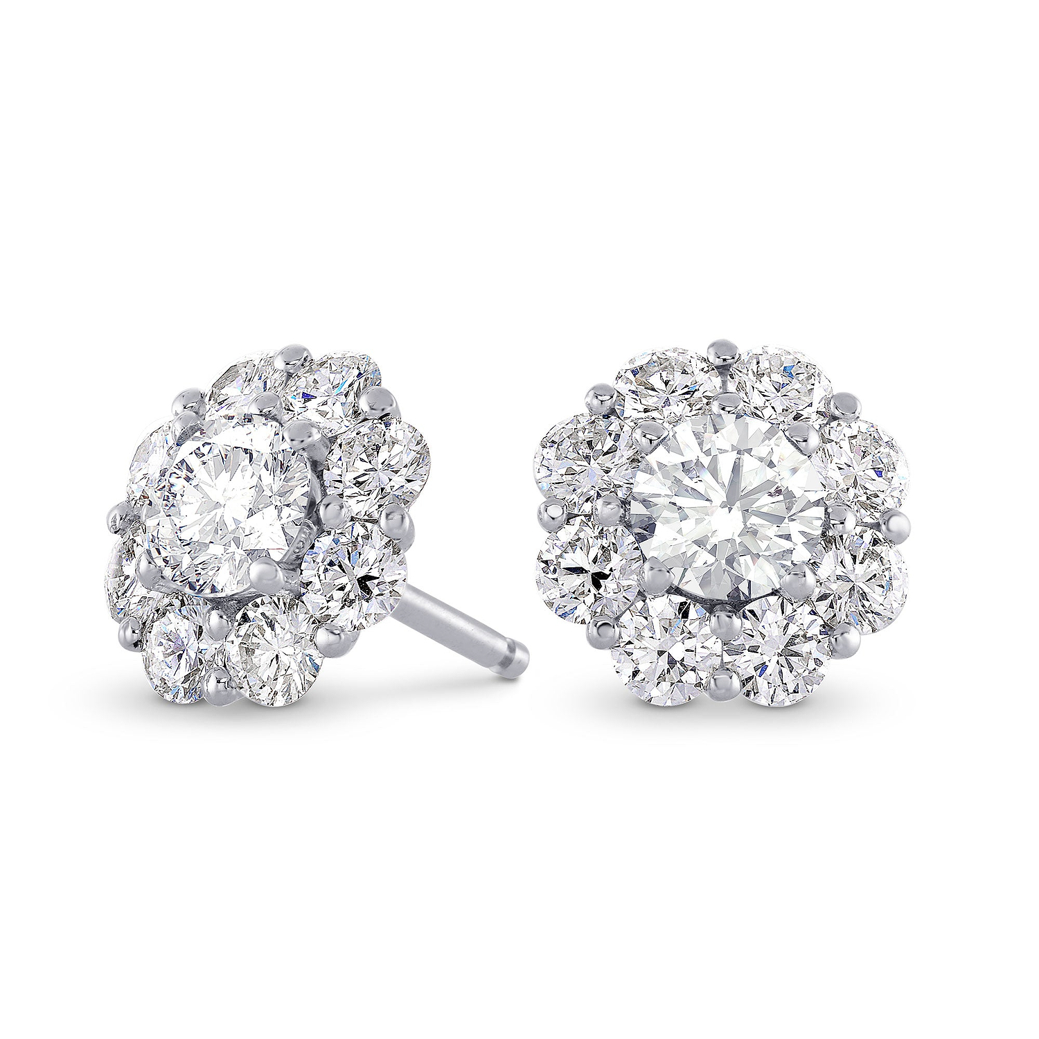 Round Brilliant Diamond Halo Earrings - 2