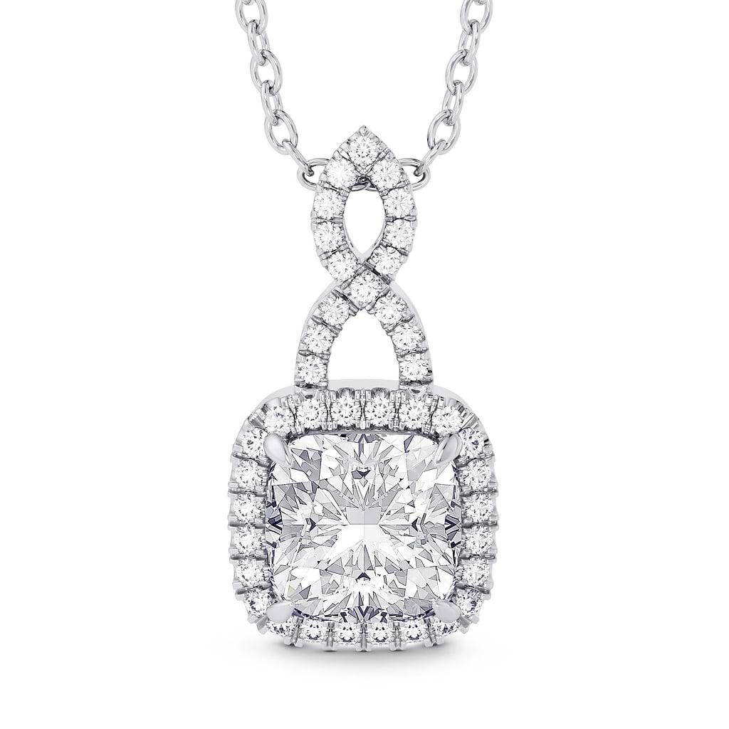 1.50ct  GIA Cushion Diamond Halo & Drop Pendant
