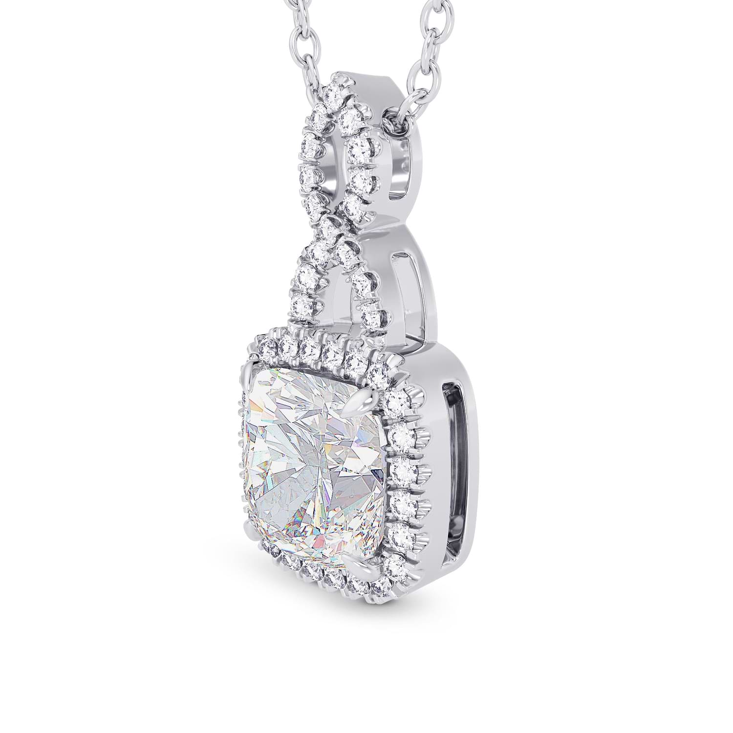 1.50ct GIA Cushion Diamond Halo & Drop Pendant - 2
