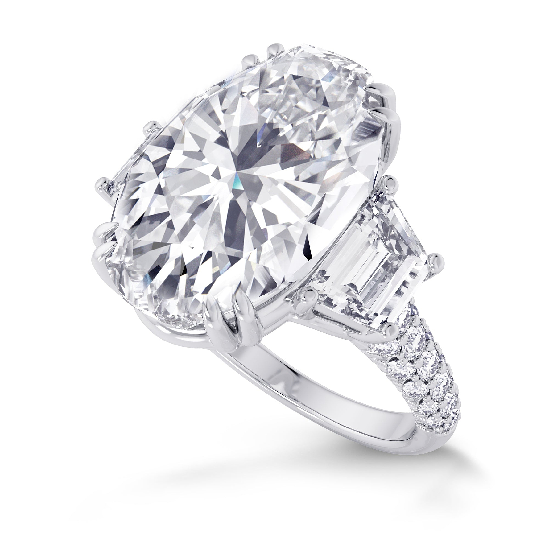 Oval and Trapezoid Diamond Side-stone Ring - 3