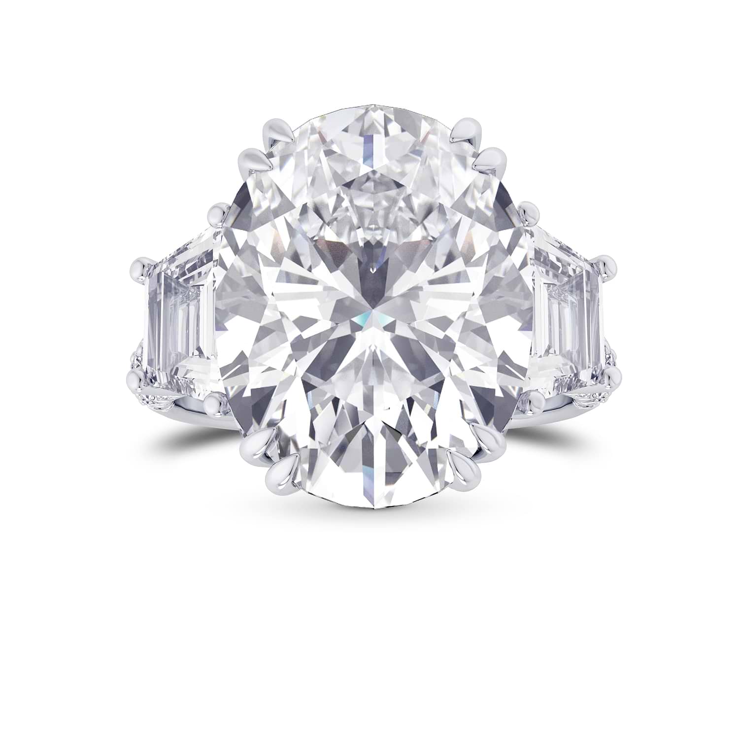 Oval and Trapezoid Diamond Side-stone Ring